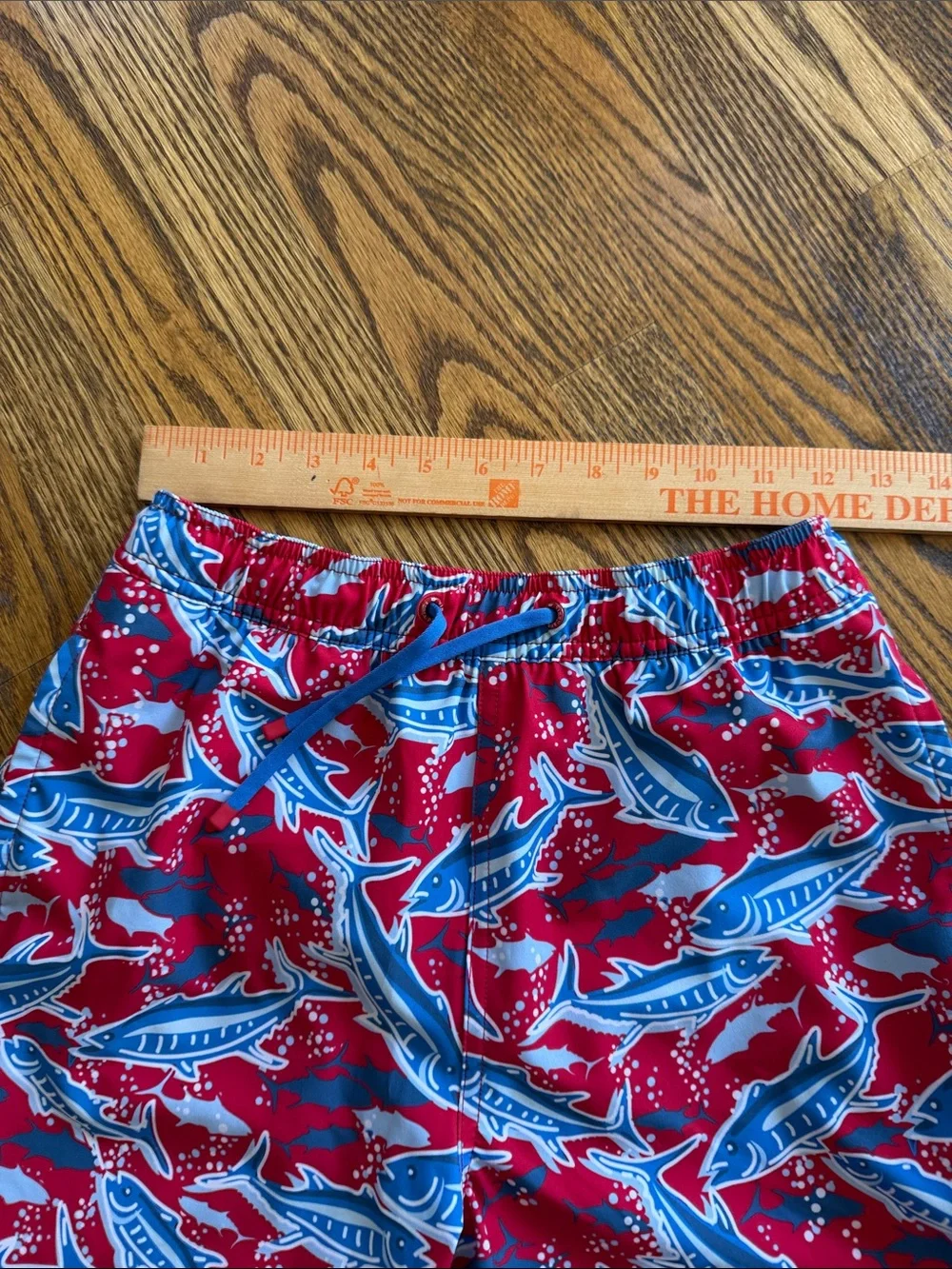 Vineyard Vines Kids Red Marlin Swim Trunks with Blue Accents